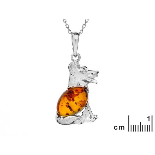 Hundeanhänger mit ovalem naturfarbenem Cognac-Bernstein, Sterlingsilber