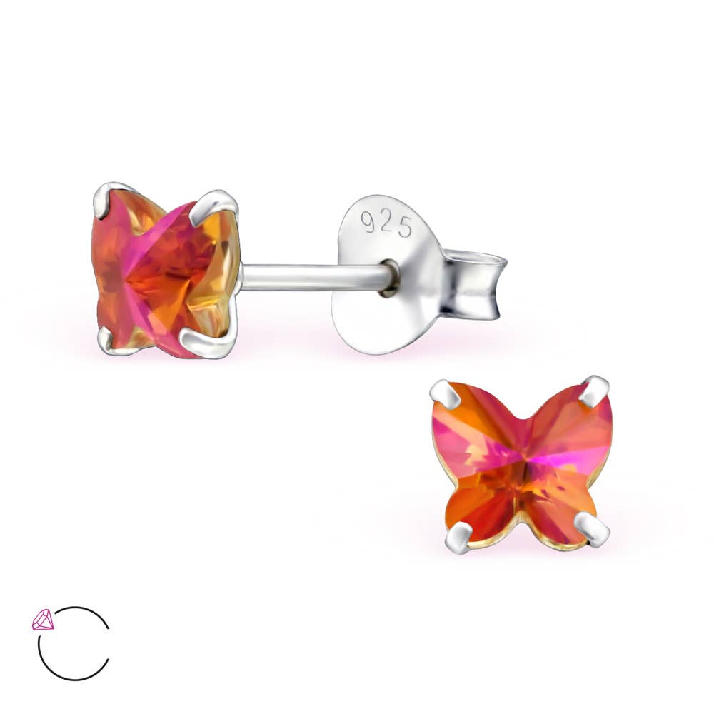 Boucles d'oreilles puces papillon rose astral, argent 925