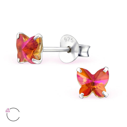 Boucles d'oreilles puces papillon rose astral, argent 925