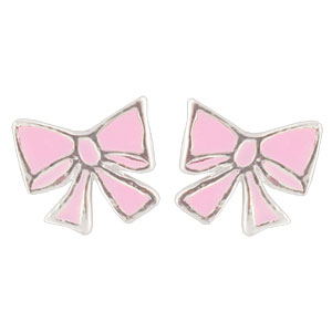 Boucles d'oreilles clous noeud rose, argent 925