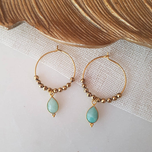 Earrings Pipa, with Amazonite